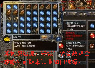 如何快速提升等级?装备获取全攻略?新版本职业如何选择? 如何快速提升等级?装备获取全攻略?新版本职业如何选择?